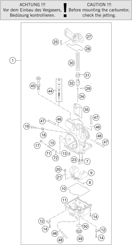 vue éclatée carburateur - ktm 250 exc eu 2016