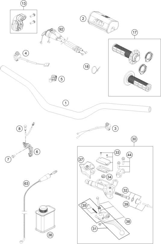 vue éclatée guidon, armatures - ktm 450 sx-f eu 2016