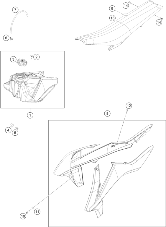 vue éclatée réservoir, selle - ktm 450 sx-f eu 2016