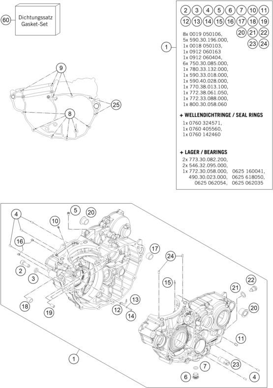 vue éclatée carter moteur - ktm 250 exc-f six days eu 2016