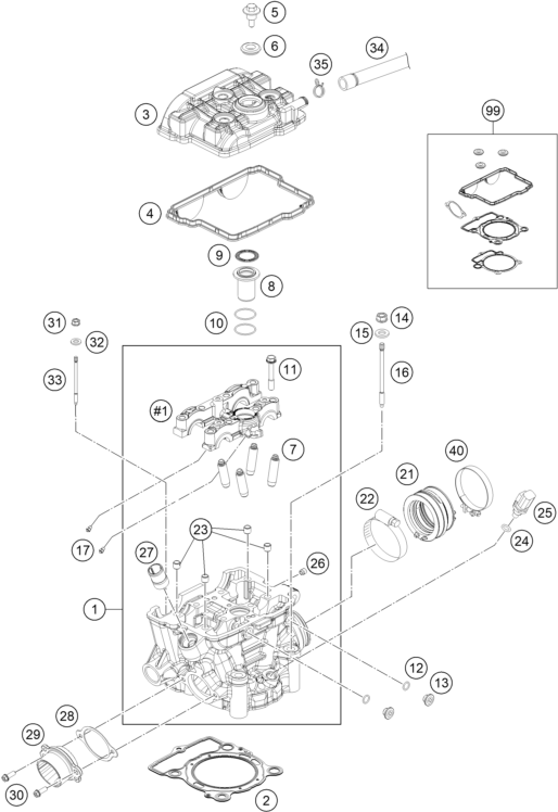 vue éclatée commande de distribution - ktm 250 exc-f au 2016