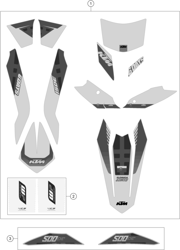 vue éclatée kit déco - ktm 500 exc six days eu 2016