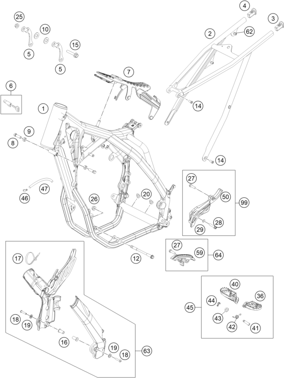 vue éclatée cadre - ktm 500 exc eu 2016