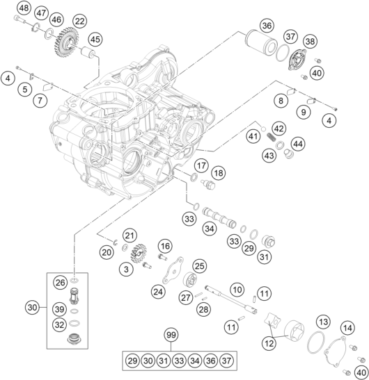 vue éclatée système de lubrification - ktm 500 exc au 2016