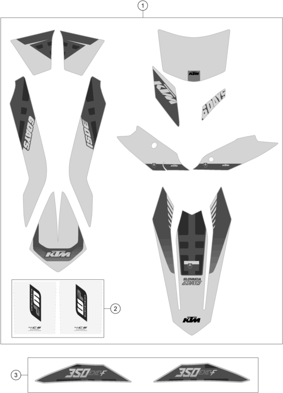 vue éclatée kit déco - ktm 350 exc-f six days eu 2016