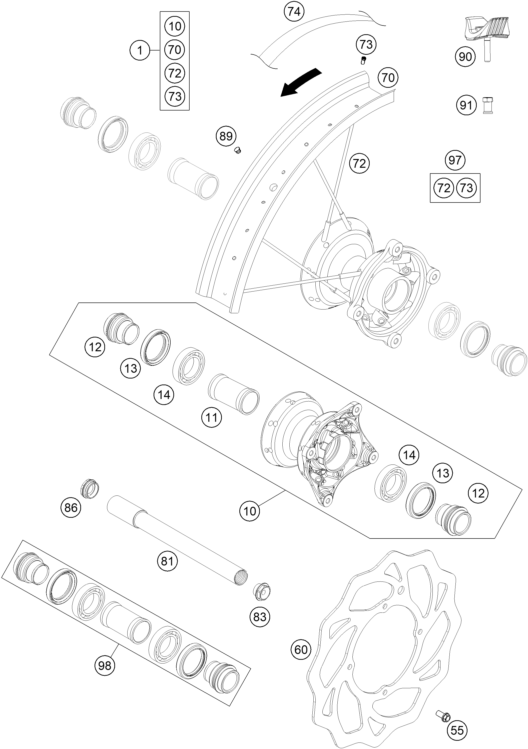 vue éclatée roue avant - ktm 85 sx 19/16 eu 2016