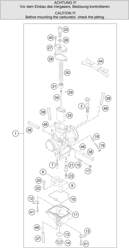 vue éclatée carburateur - ktm 85 sx 19/16 eu 2016