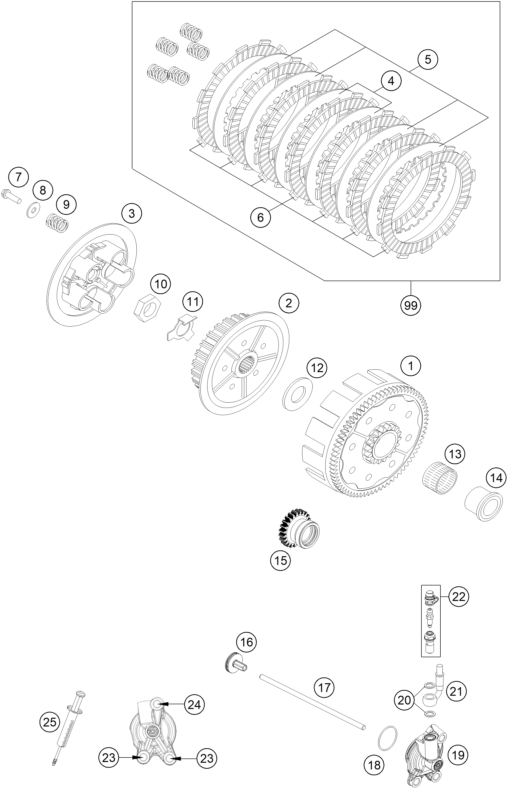 vue éclatée embrayage - ktm 125 sx eu 2016