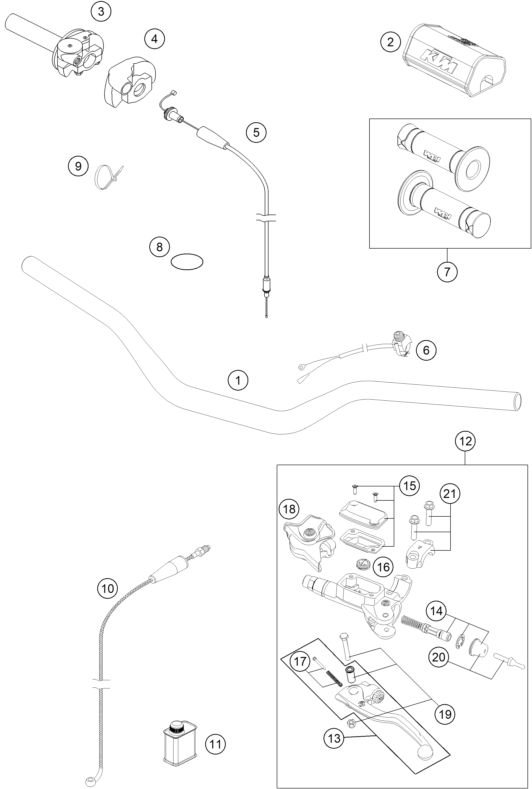 vue éclatée guidon, armatures - ktm 150 sx eu 2016