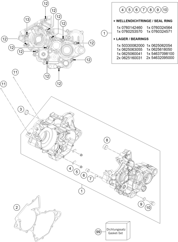 vue éclatée carter moteur - ktm 150 sx eu 2016