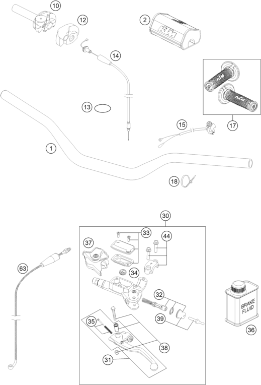 vue éclatée guidon, armatures - ktm 250 sx eu 2016