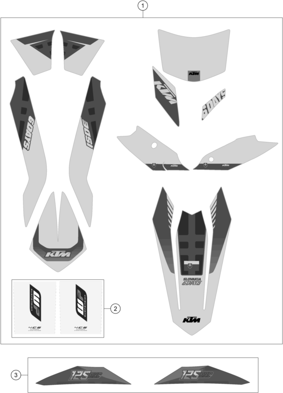 vue éclatée kit déco - ktm 125 exc six-days eu 2016