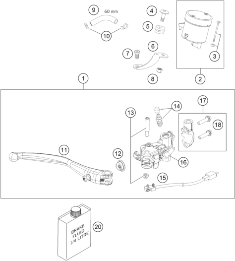 vue éclatée maître cylindre de frein - ktm 690 duke r abs eu 2016