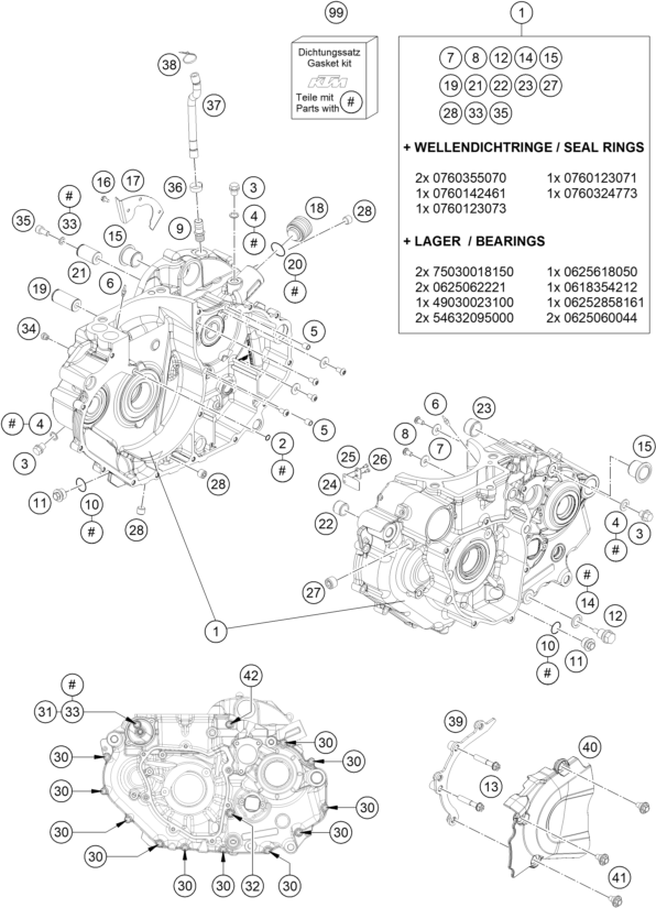 vue éclatée carter moteur - ktm 690 duke r abs eu 2016