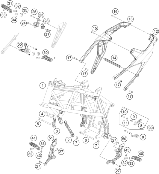 vue éclatée cadre - ktm 690 duke r abs au 2016