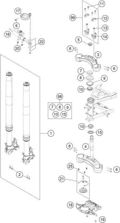 vue éclatée fourche téléscopique, té de fourche - ktm 1190 adventure r abs fr 2016
