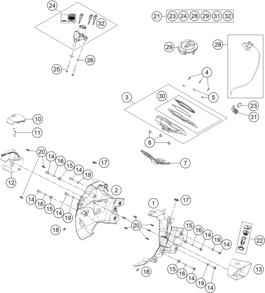 vue éclatée instruments / système de verrouillage - ktm 1290 super adventure wh abs 16 fr 2016