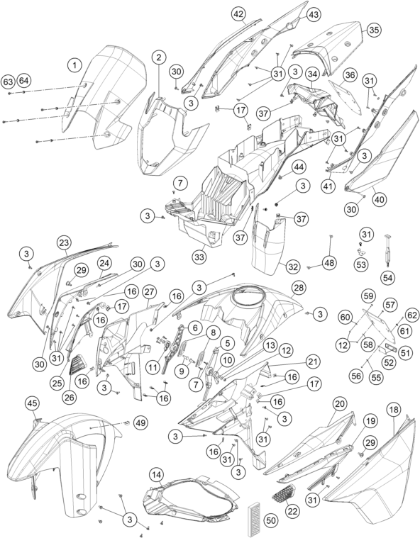 vue éclatée plaque, garde-boue - ktm 1190 adventure abs grey au 2016