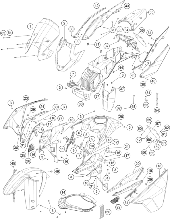 vue éclatée plaque, garde-boue - ktm 1190 adventure abs orange au 2016