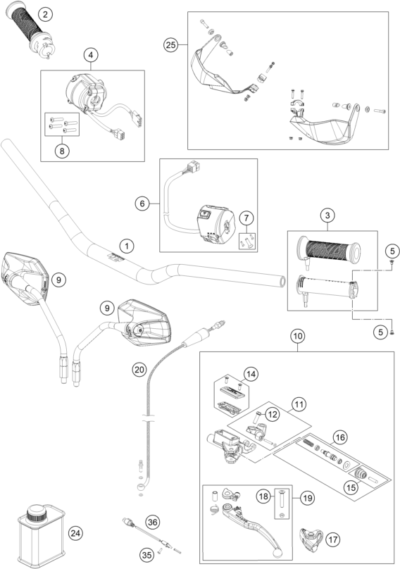 vue éclatée guidon, armatures - ktm 1290 super adventure wh abs 16 au 2016