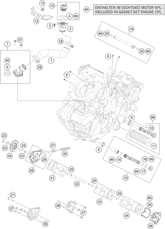 vue éclatée système de lubrification - ktm 1050 adventure abs au 2016