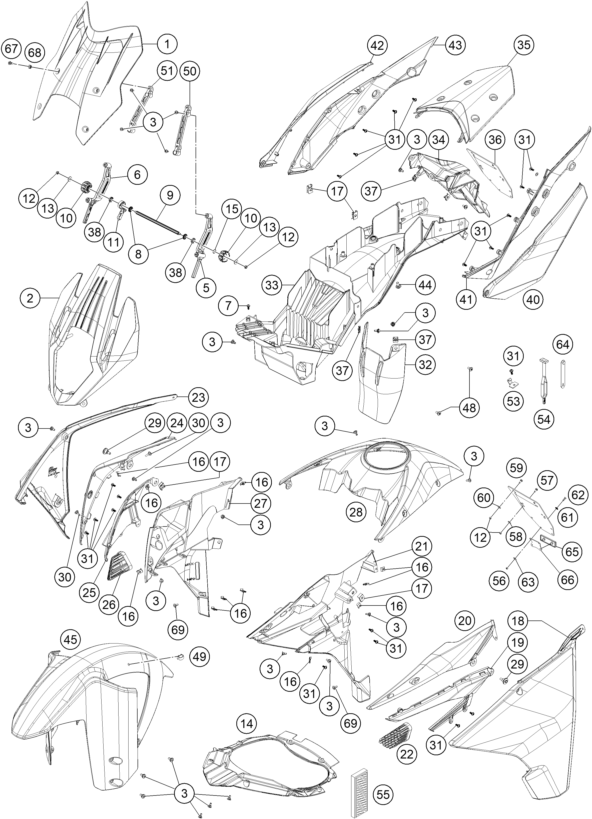vue éclatée plaque, garde-boue - ktm 1290 super adventure wh abs 16 eu 2016
