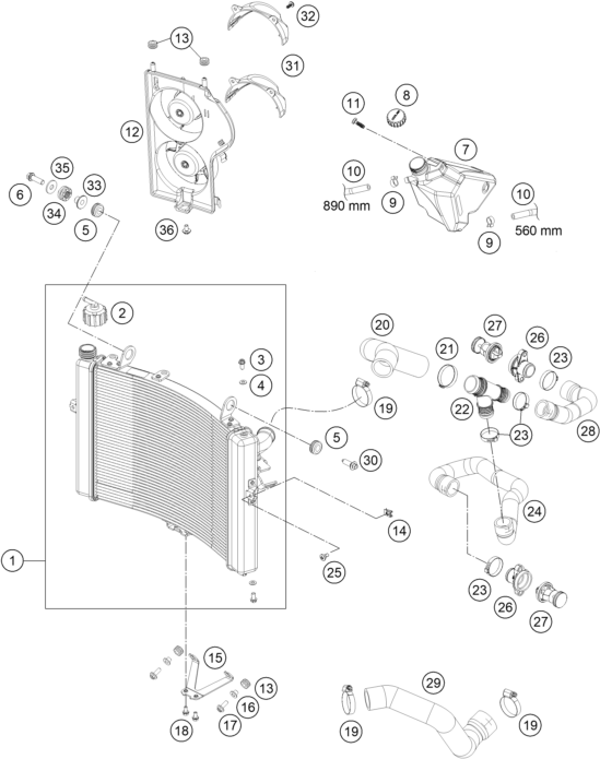 vue éclatée système de refroidissement - ktm 1290 superduke r orange abs 16 fr 2016