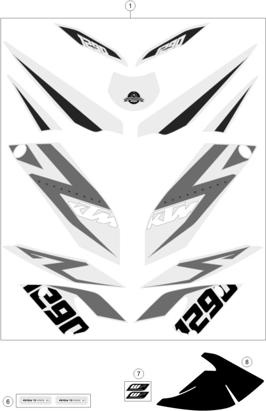 vue éclatée kit déco - ktm 1290 superduke r black abs 16 au 2016