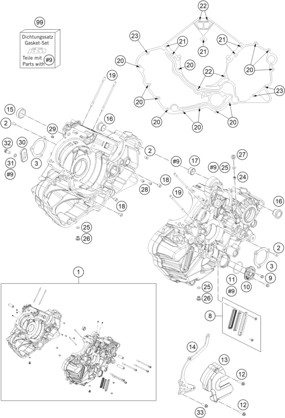 vue éclatée carter moteur - ktm 1290 superduke r black abs 16 au 2016