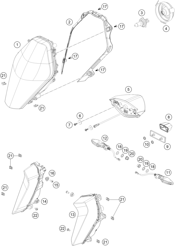 vue éclatée éclairage - ktm 1290 super duke gt grey abs 16 au 2016