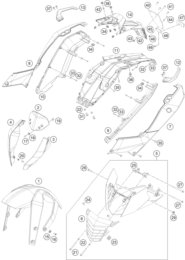 vue éclatée plaque, garde-boue - ktm 200 duke wh. w/o abs ckd 15 th 2015