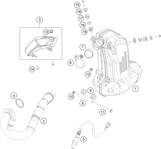 vue éclatée système d'echappement - ktm 200 duke wh. w/o abs ckd 16 co 2016
