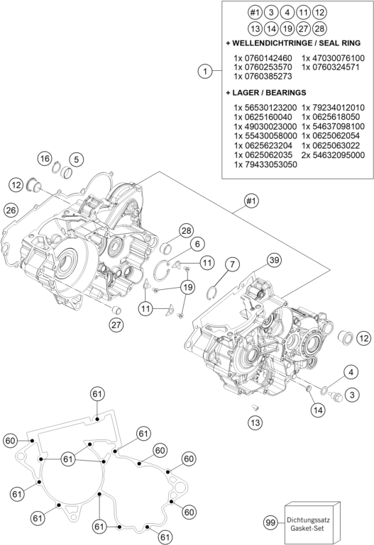 vue éclatée carter moteur - ktm 250 exc six-days eu 2017