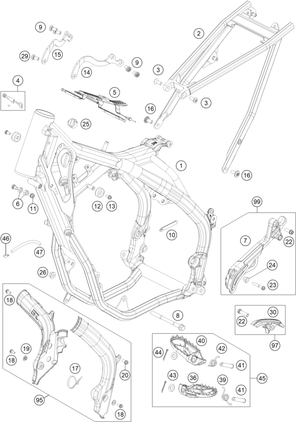 vue éclatée cadre - ktm 250 exc eu 2017