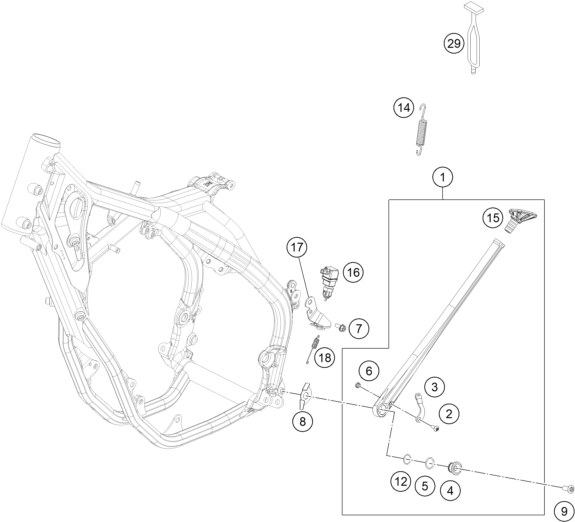 vue éclatée béquille latérale / béquille centrale - ktm 250 exc-f six days eu 2017