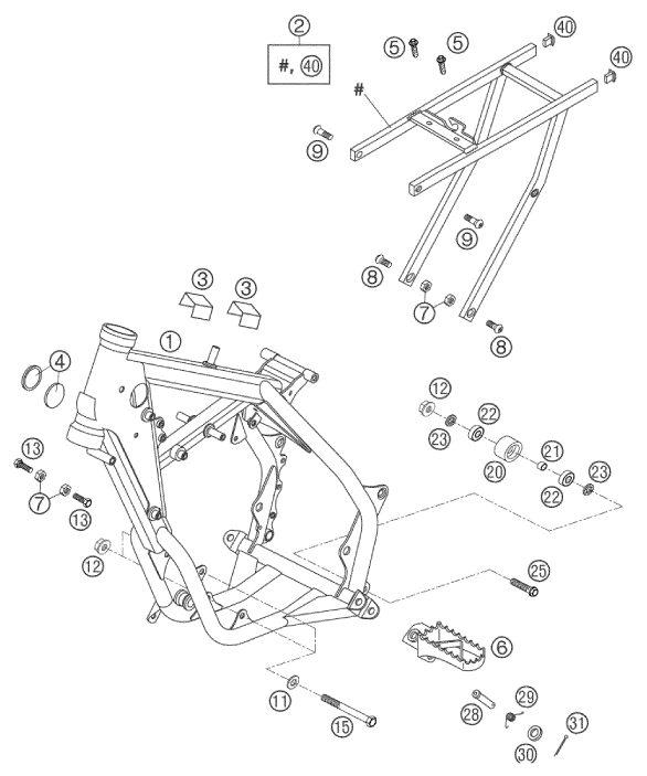 vue éclatée cadre - ktm 65 sx eu 2004