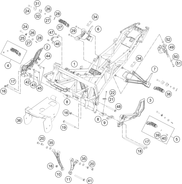 vue éclatée cadre - ktm rc 250 white abs ckd 16 th 2016
