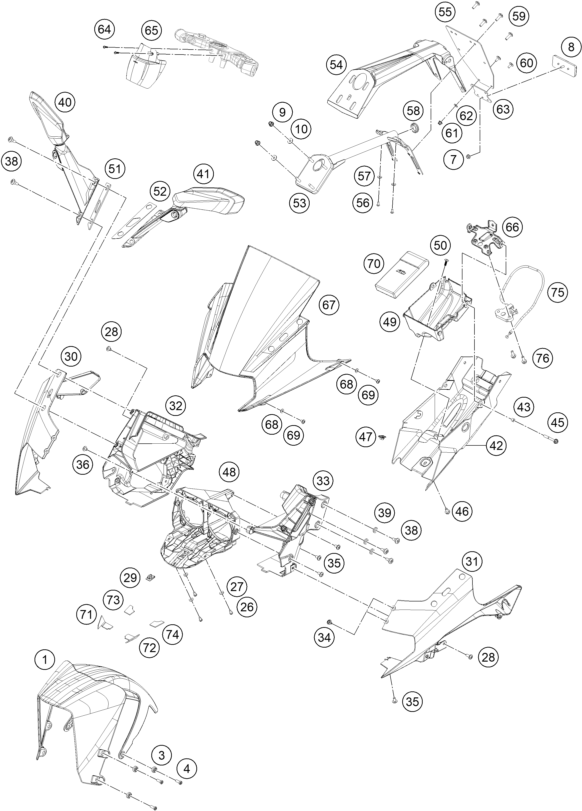 vue éclatée plaque, garde-boue - ktm rc 250 white abs ckd 16 th 2016