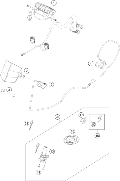 vue éclatée instruments / système de verrouillage - ktm rc 250 white abs ckd 16 th 2016