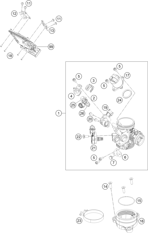 vue éclatée corps du clapet d'étranglement - ktm rc 250 white abs ckd 16 th 2016