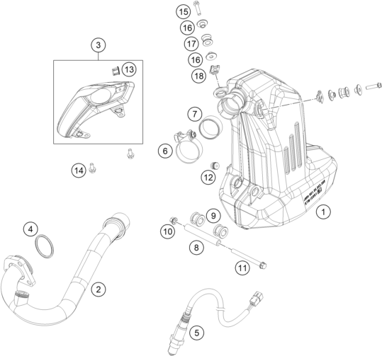 vue éclatée système d'echappement - ktm 125 duke white abs eu 2016