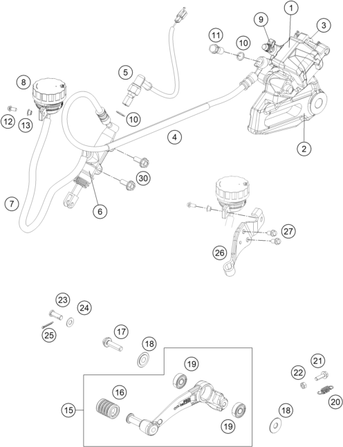 vue éclatée étrier de frein arrière - ktm 200 duke or. w/o abs ckd 16 cn 2016