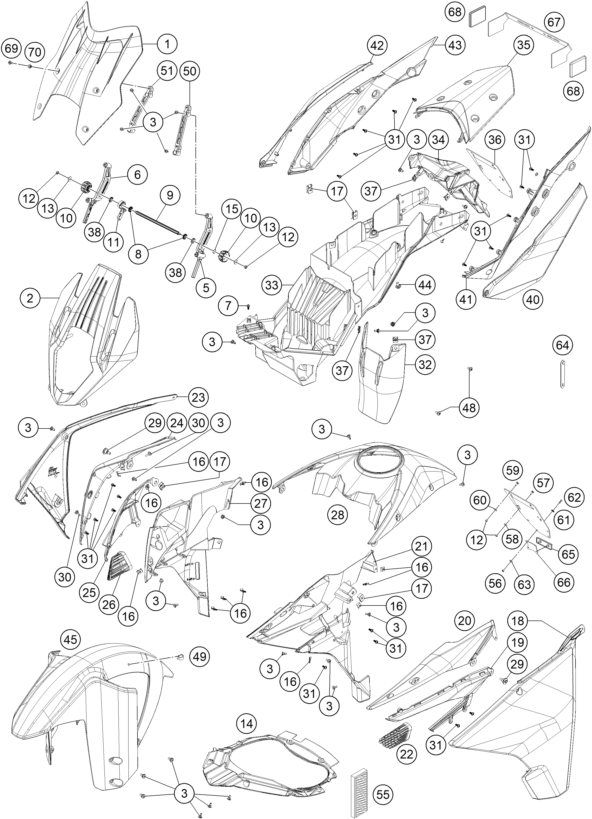 vue éclatée plaque, garde-boue - ktm 1290 super adventure wh abs 15 cn 2015