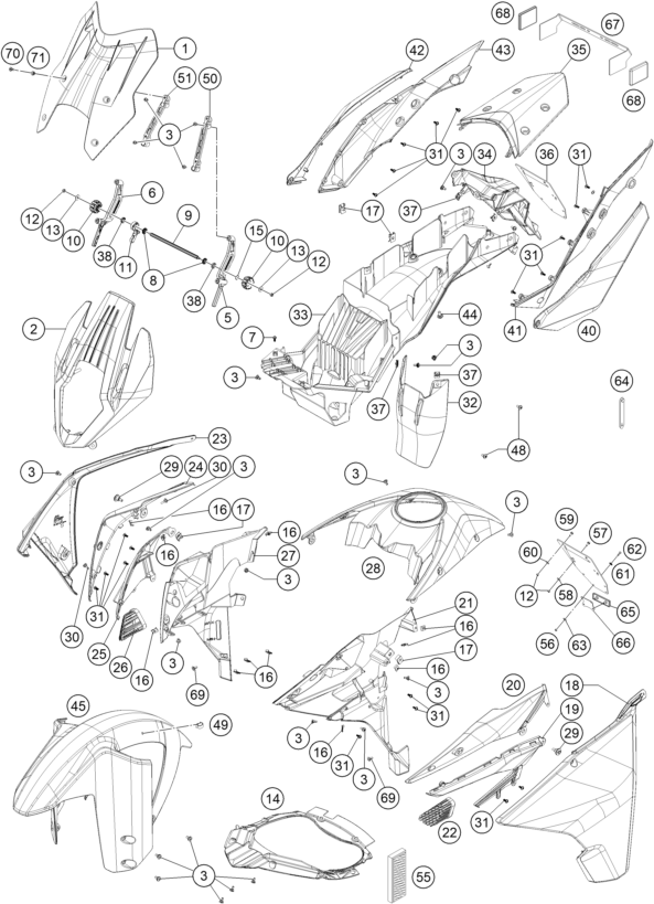 vue éclatée plaque, garde-boue - ktm 1290 super adventure wh abs 16 cn 2016