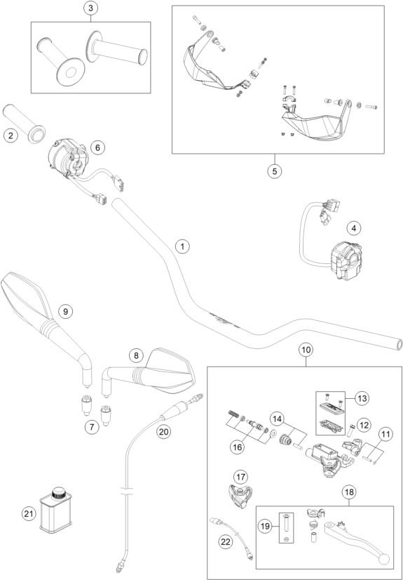 vue éclatée guidon, armatures - ktm 690 smc r abs eu 2016