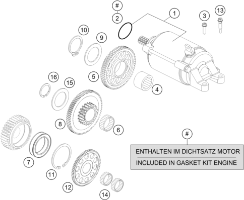 vue éclatée démarreur électrique - ktm 690 enduro r abs au 2016