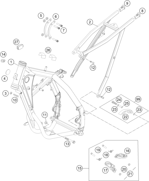 vue éclatée cadre - ktm 85 sx 19/16 eu 2017
