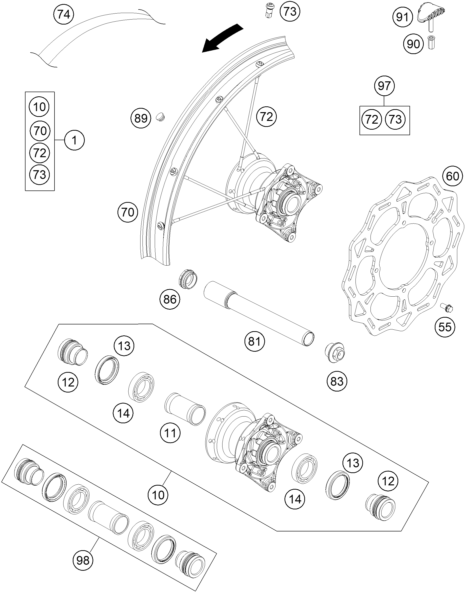 vue éclatée roue avant - ktm 85 sx 19/16 eu 2017