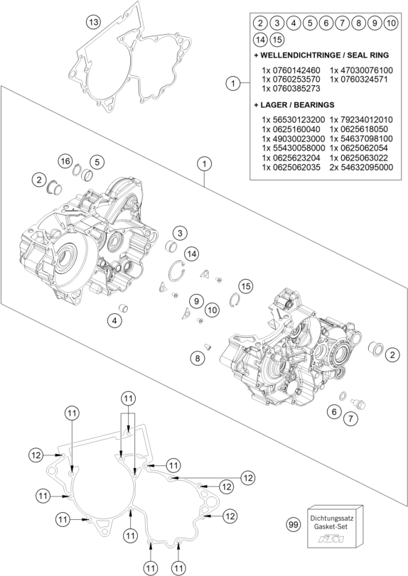 vue éclatée carter moteur - ktm 250 sx eu 2017