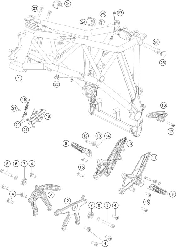 vue éclatée cadre - ktm 1290 super duke gt or. abs 16 eu 2016